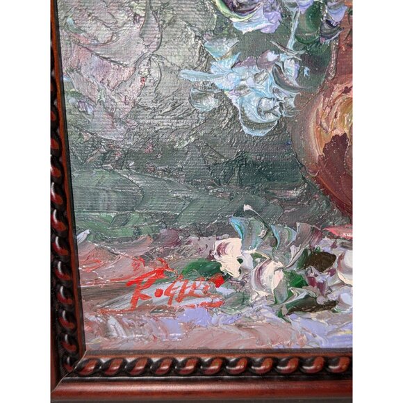 Framed Oil Painting of Colorful Floral Bouquet by Rogers 12"x9" - Picture 4 of 10